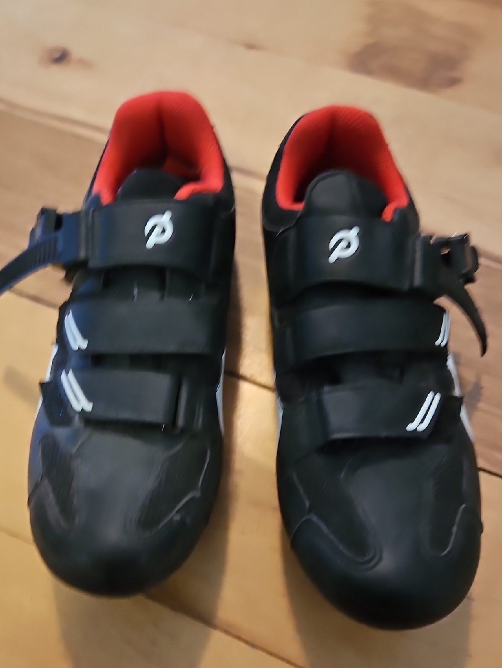 Peloton Size 40 Black Cycling Shoes with Red Lining and White Accents